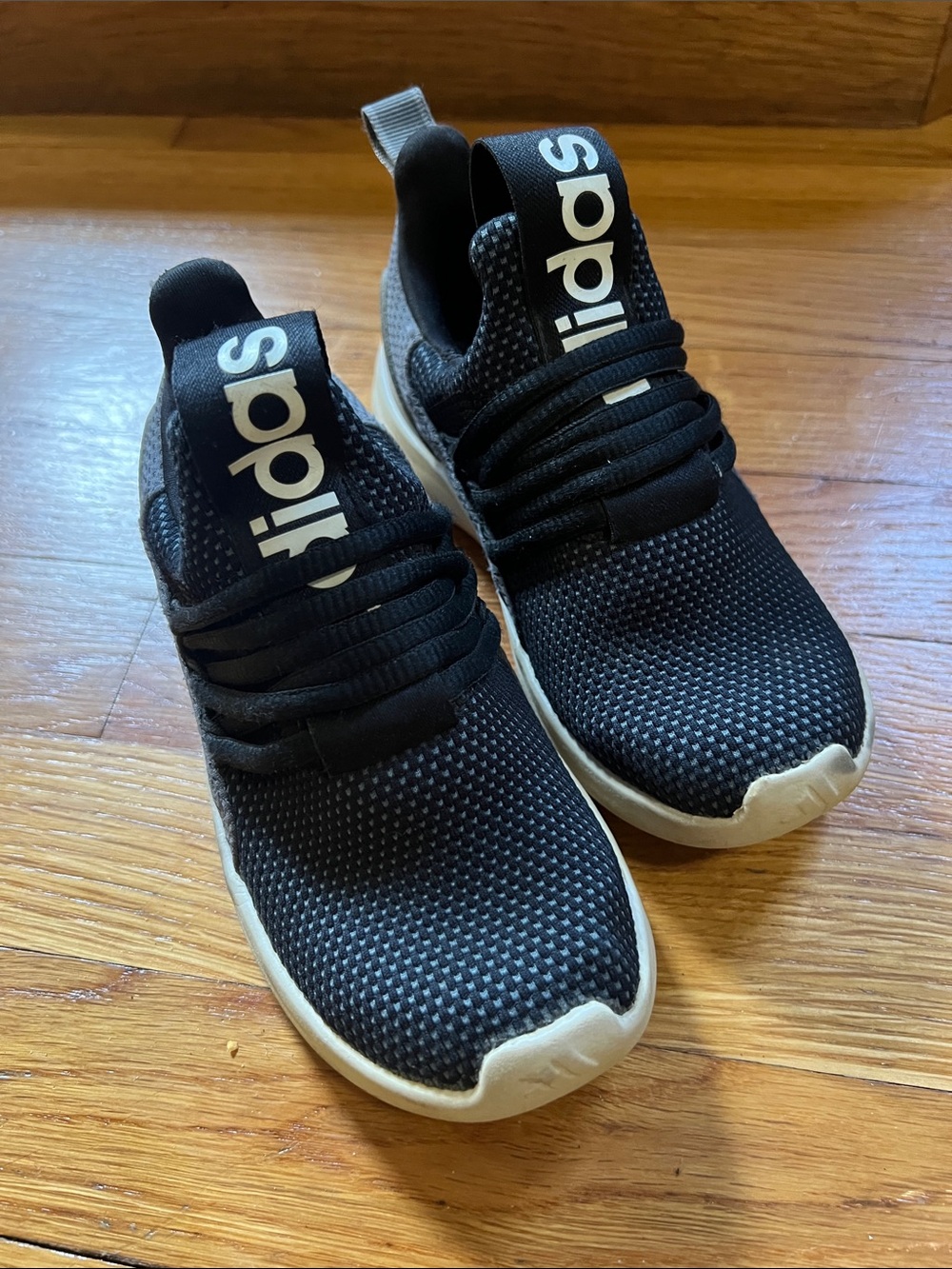 adidas Kids Black Knit Slip-On Sneakers with White Soles